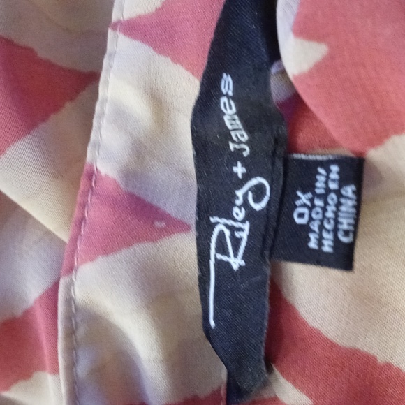 Riley+James Tan and Orange Zig Zag Stripe Long Sleeve Button Front Tunic Blouse - Picture 7 of 8